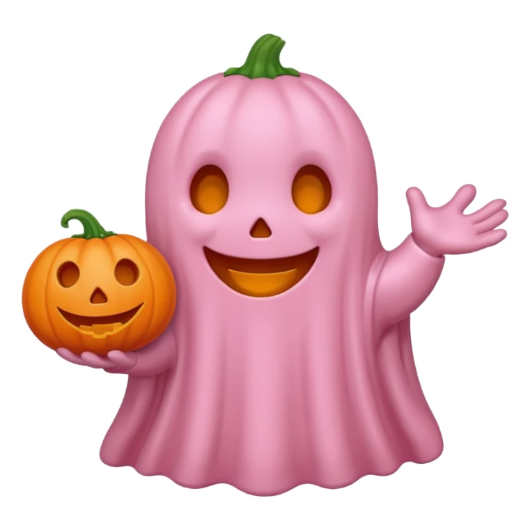 pastel pink ghost with orange pumpkin kawaii style sticker