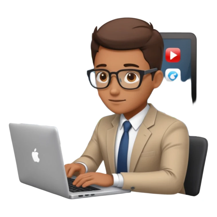 american bussiness man technologist working on a laptop watching graphics sticker