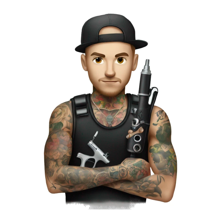 White Tattoo Artist Boy with tattoo gun sticker