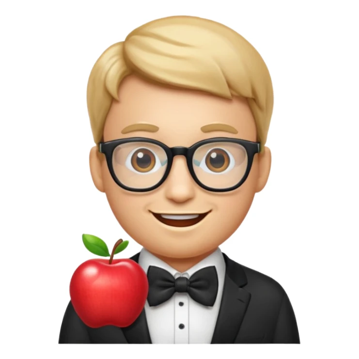 nerd emoji with large glasses, bow tie, happy face, apple style sticker