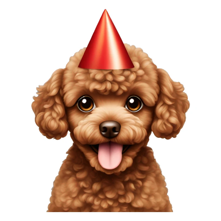 Red brown cute toy poodle puppy with a birthday hat on sticker