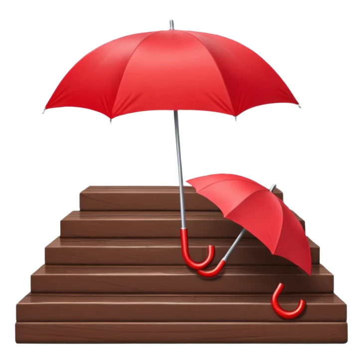 Red umbrella on stair railing, Lost Umbrellas. sticker