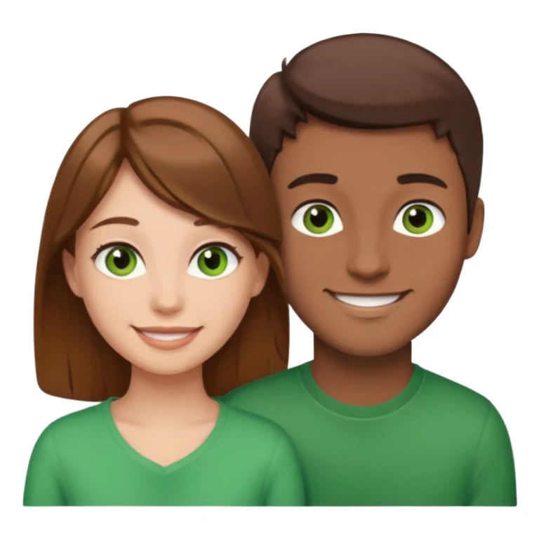 A boyfriend with light brown hair and green eyes next to his girlfriend with dark brown hair and dark brown eyes both are white sticker
