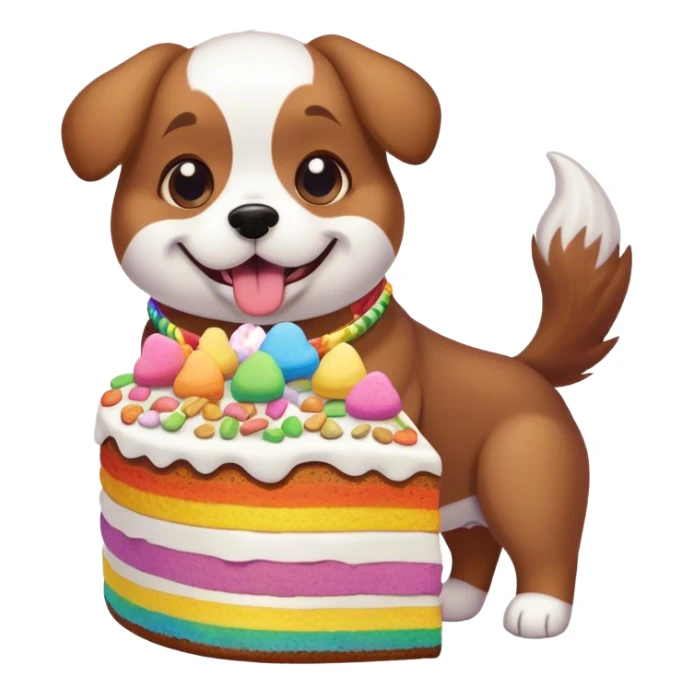 Dog eating cake with rainbow marshmallows lucky charms  sticker