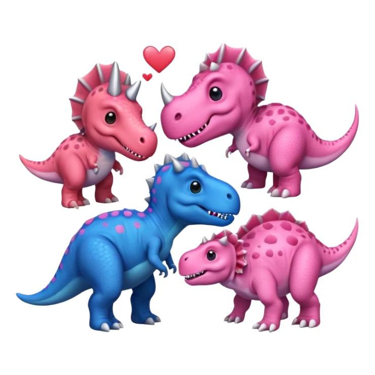 2 Dino one Triceratops cute pink kawei in love with one Blue t-Rex  sticker