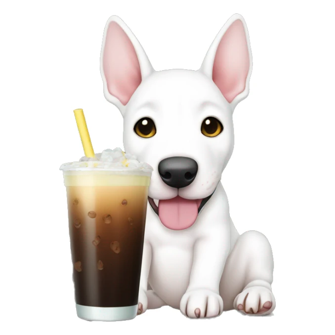 english bull terrier cute puppy drinking boba sticker