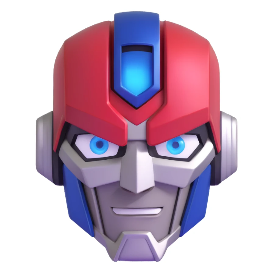 Optimus Prime, 3D emoji style, shiny finish, expressive face, no text sticker
