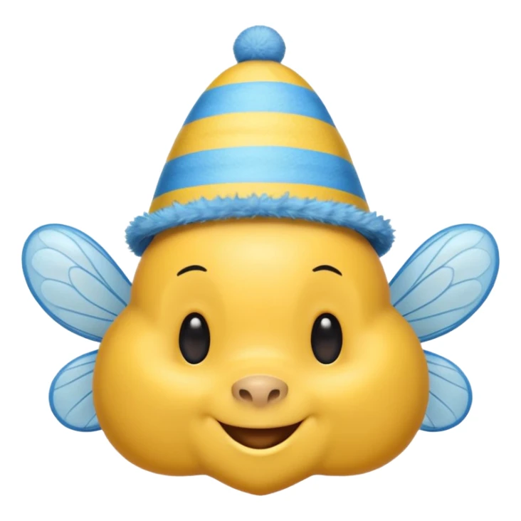 
Bees with blue Birthday Hat, Happy bee with striped party hat sticker