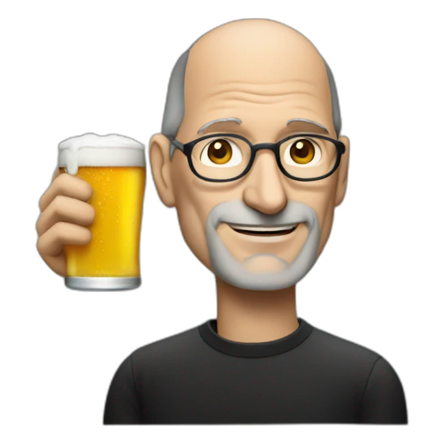 Steve jobs having a beer sticker