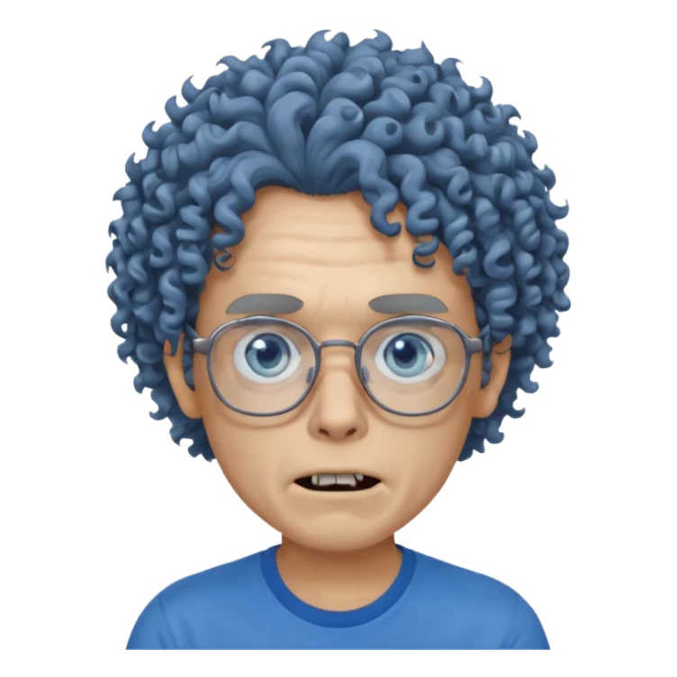 curly hair zombie with glasses blue t shirt sticker