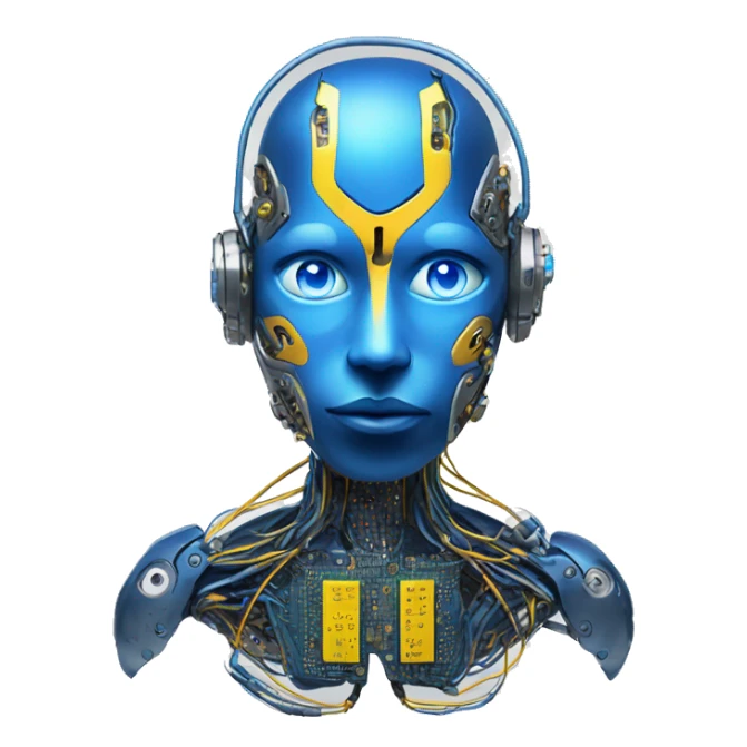 Blue cyborg with yellow eyes wires and circuits  sticker