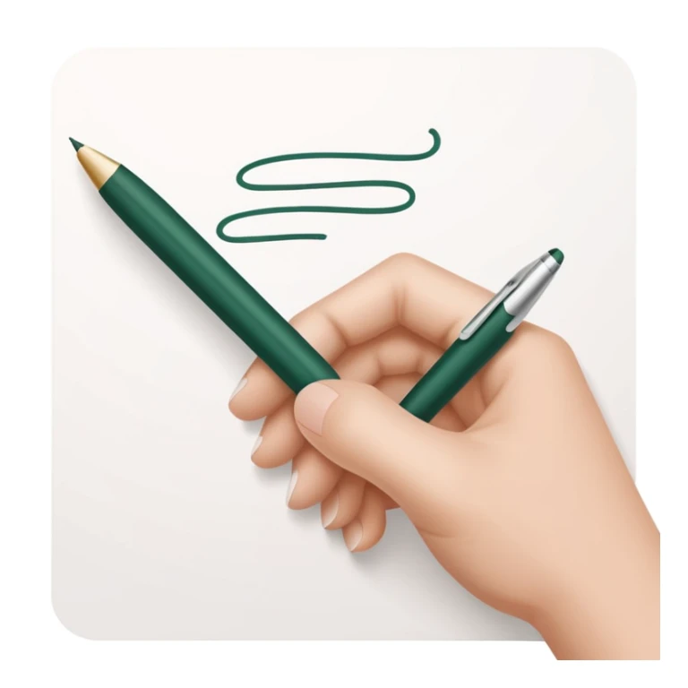 hand writing with dark green and white pen on white paper, minimalism sticker