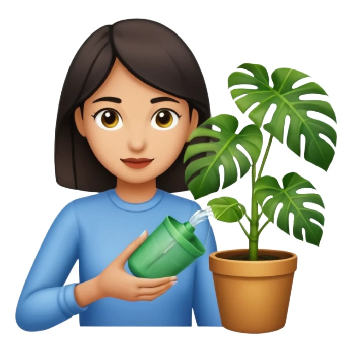 woman watering her monstera plant sticker