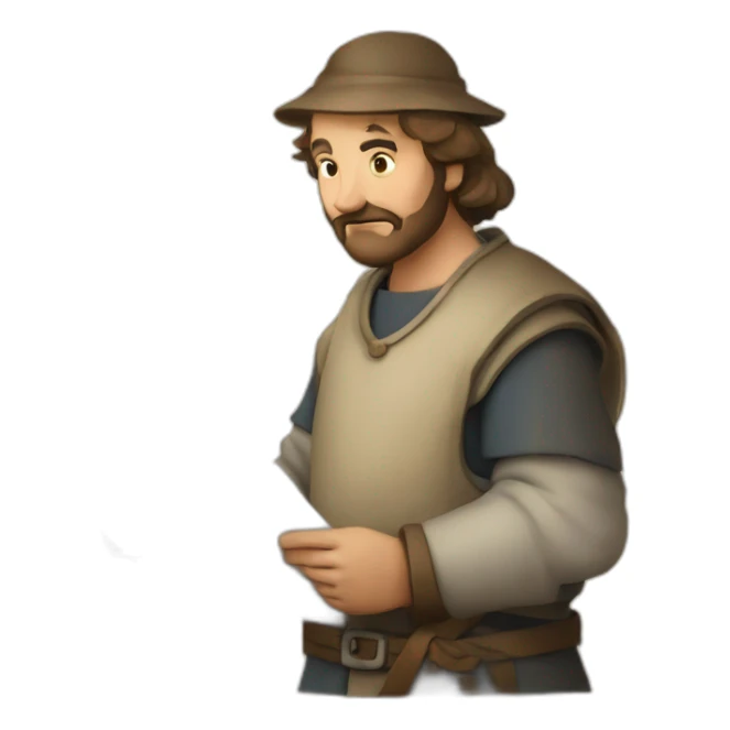 medieval architect working, overseeing a floor plan laid out on a piece of paper sticker