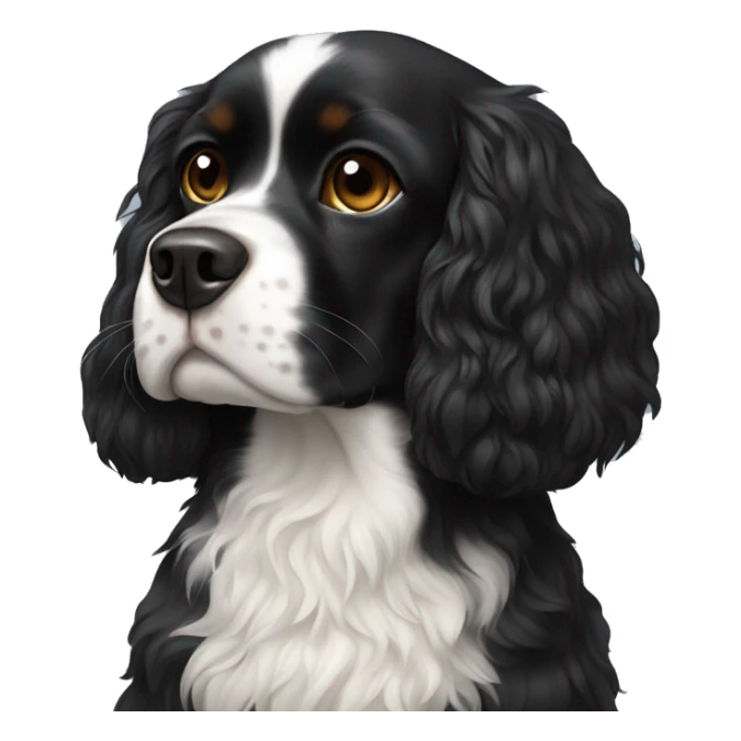 Small completely black king spaniel with black fur on his whole face and white fur on chest sticker