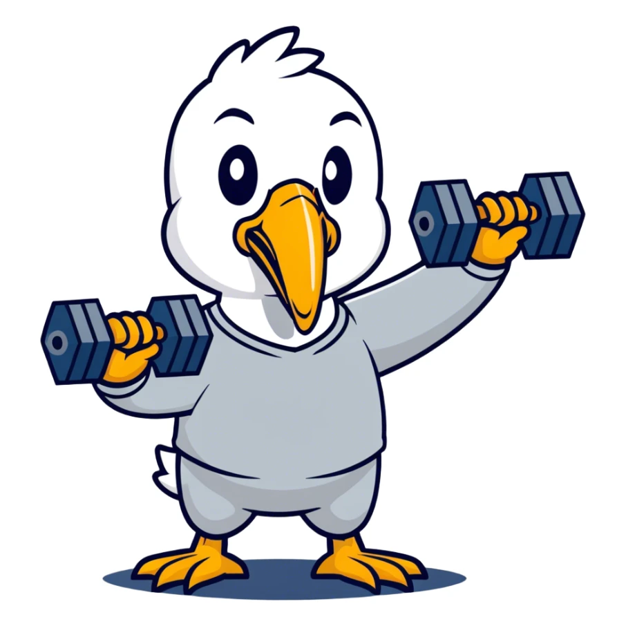 A pelican in a tracksuit is working out at the gym. sticker