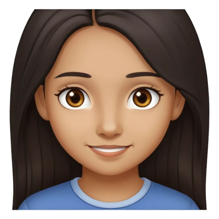 girl with olive brown complexion, dark long hair, brown eyes, subtle smile with no teeth, casual clothing sticker