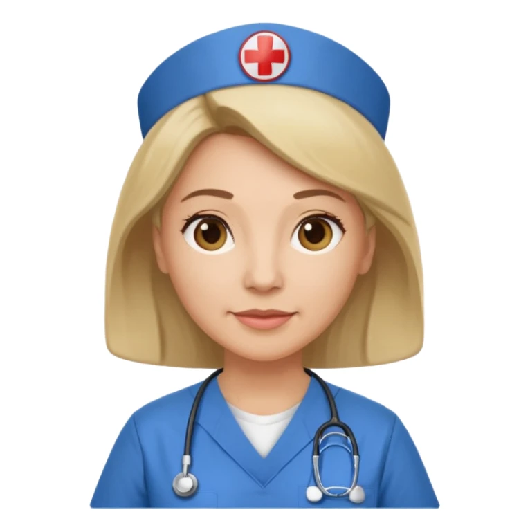 A middle aged female nurse wearing scrubs sticker