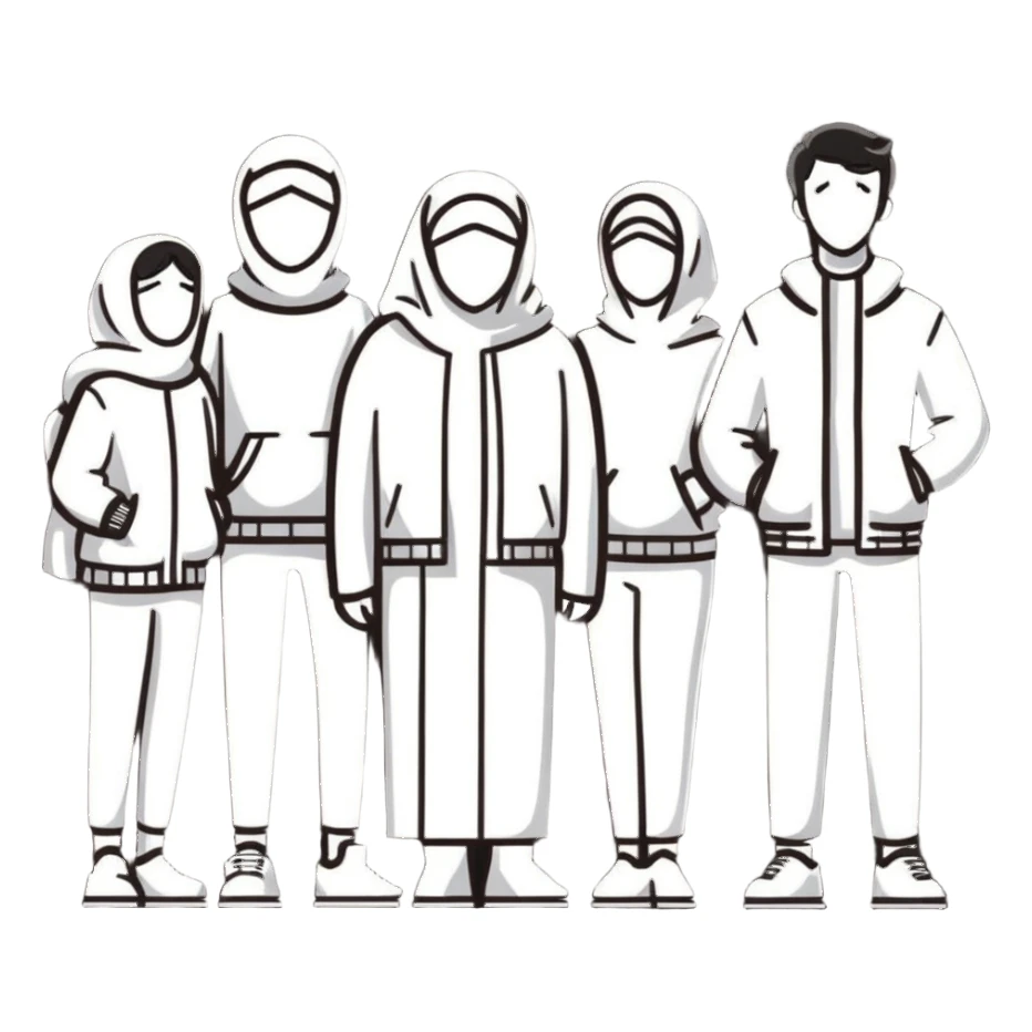 team of five caucasian people standing together sticker