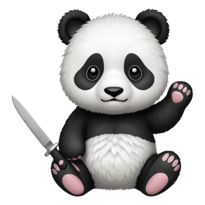 A cute panda emoji with a small knife sticker