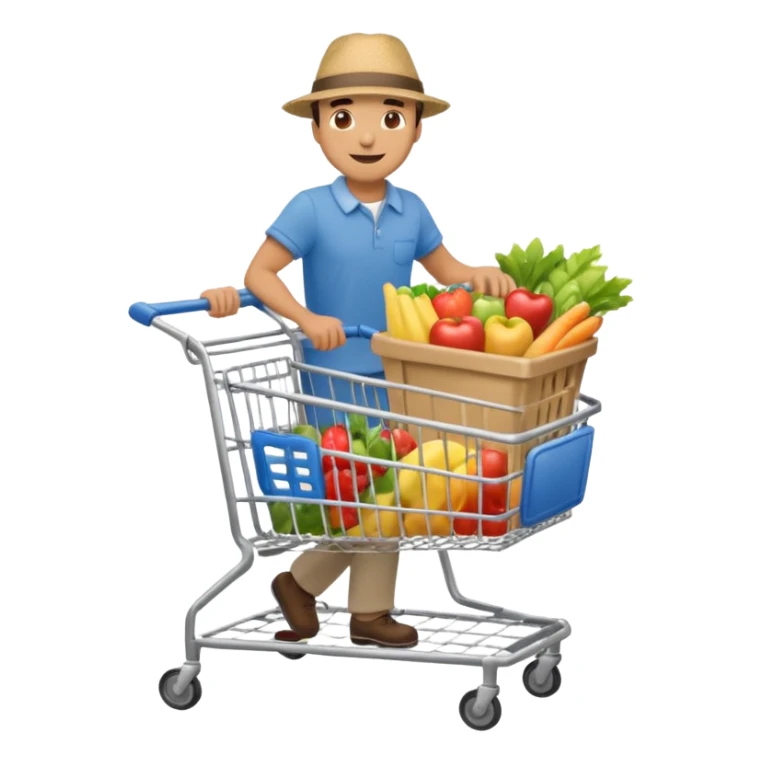 A happy man walking with an empty supermarket cart full body sticker