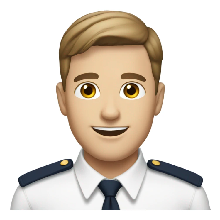 White man with short brown hair and a handsome smile in the Navy sticker