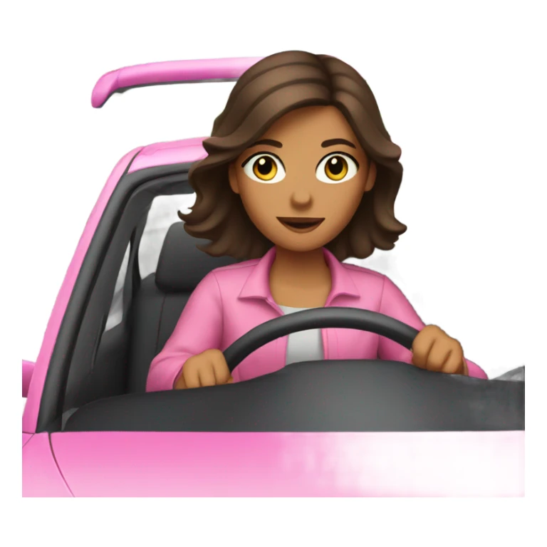 brunette girl driving pink car sticker