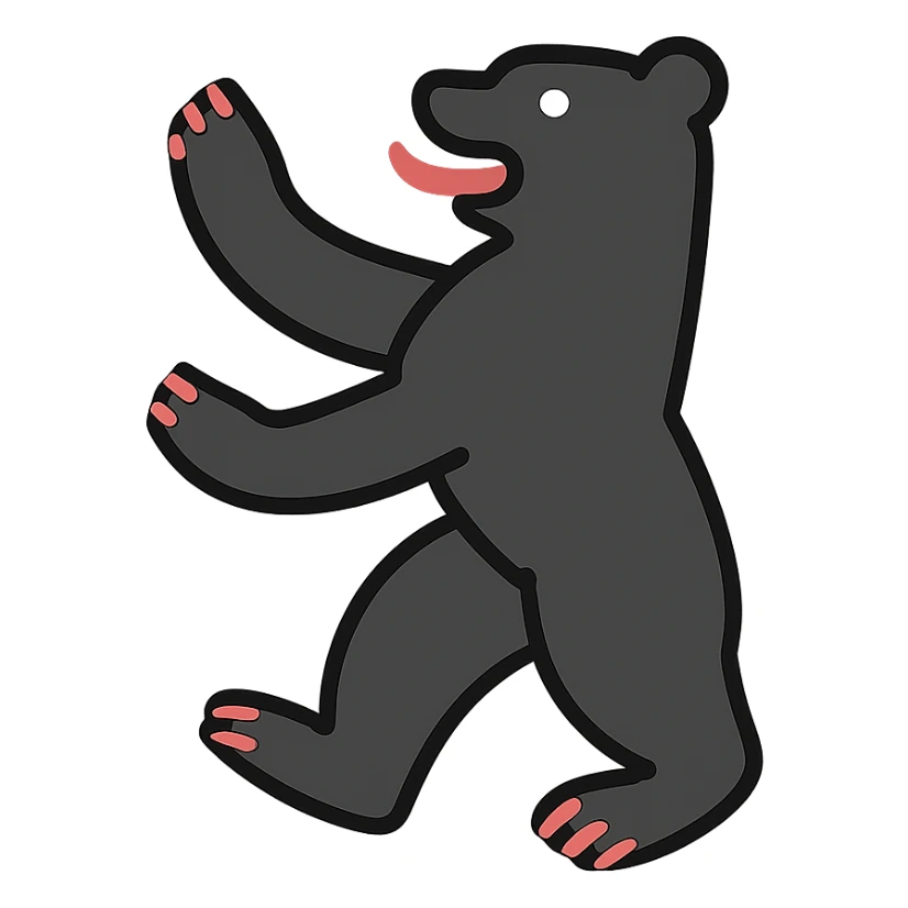 Icon of Berlin Bear for a mobile app, playful pose, flat colors, no text, transparent background. sticker