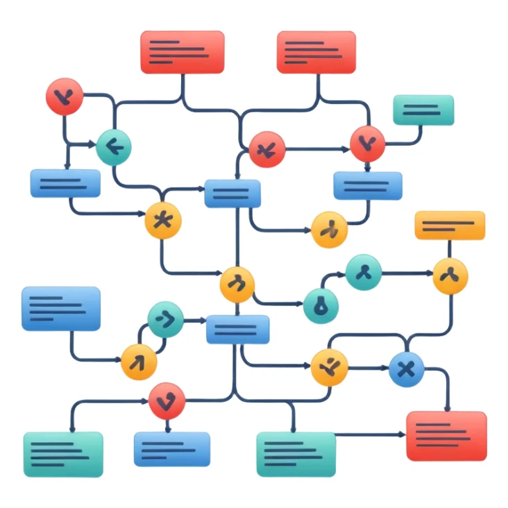 diagram of tasks with branching paths and connections sticker