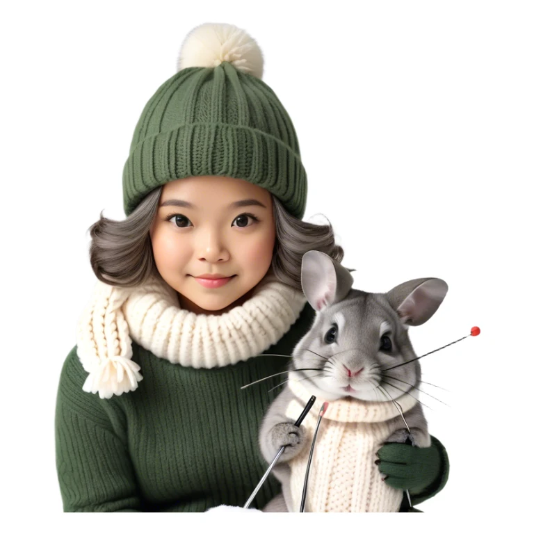 Cute girl chinchilla knitting on snow skis sticker