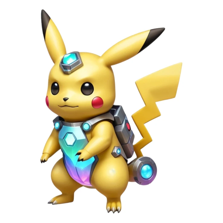 Mechanical Sparkly Glittery Nebulae Beautiful Gorgeous Pretty Pastel Hot Exotic Lush Warm Cute Adorable Colorful Shiny Iridescent Futuristic Modern Cybernetic Pikachu-Protogen-Vernid-Fakémon-Pokémon-creature-fusion (full body) sticker