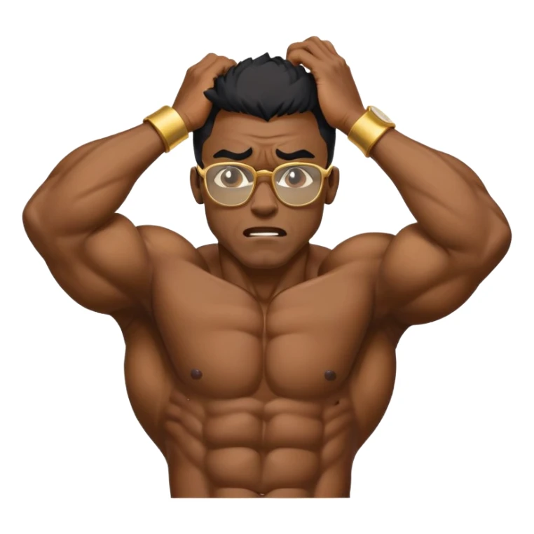 black skinny bodybuilder with gold glasses frustrated pulling hair sticker