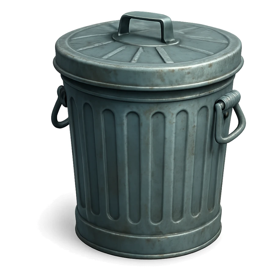 Draw a Pixar-style trash can. The trash can should be visible from the front and top. Do not use face, eye, and mouth. sticker