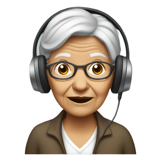 Old woman with a headphone sticker