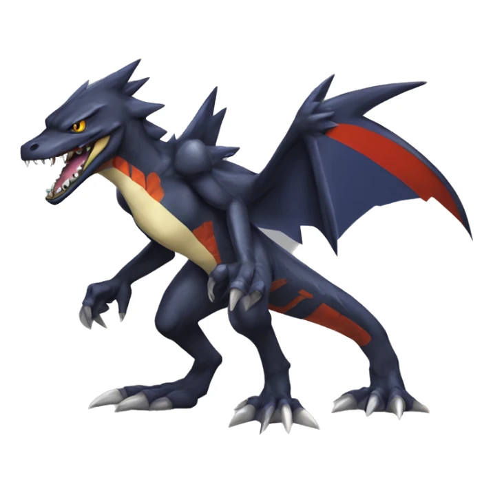 Black, Cool, Edgy, Garchomp-Nargacuga-Sergal Fakémon-Digimon with sharp edgy striking detailed stripe-markings,  full body sticker