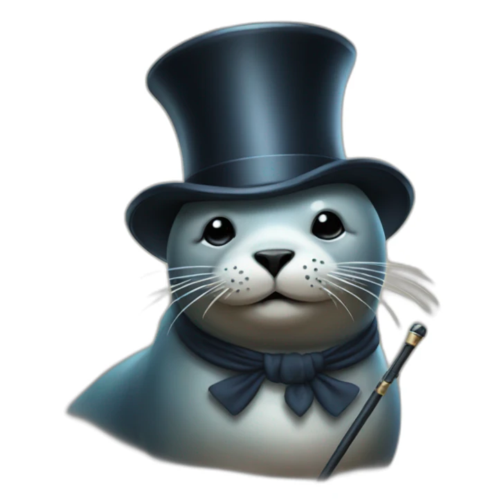seal holding wand wearing top hat sticker