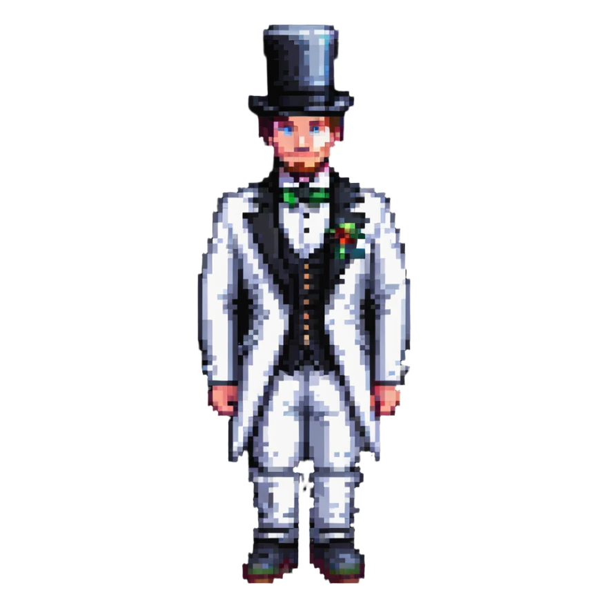 frozen man in a black and white suit with a top hat sticker