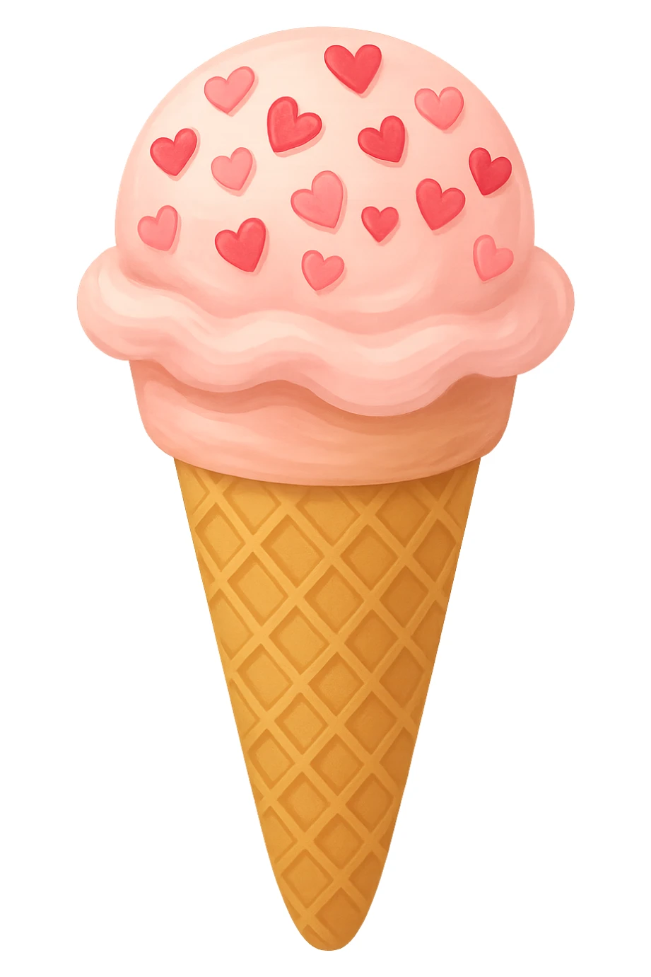 love-themed ice cream cone with heart sprinkles, no background sticker