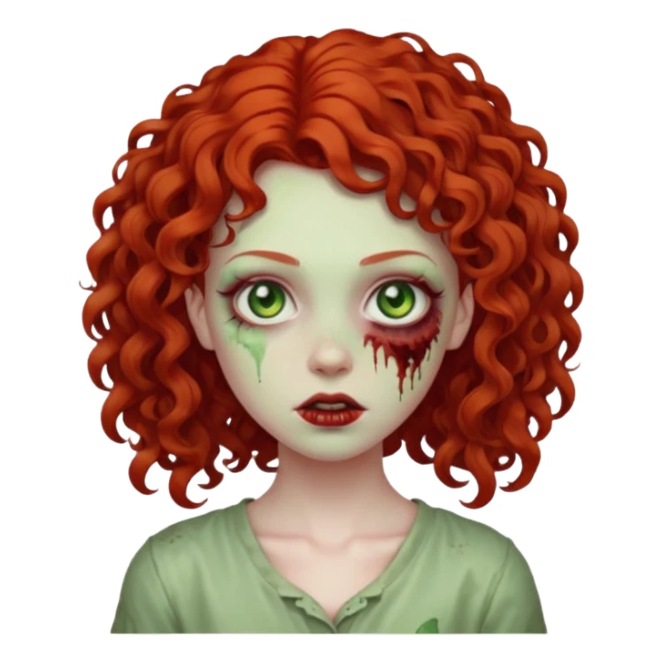 a curly girl red-haired with green eyes zombie sticker