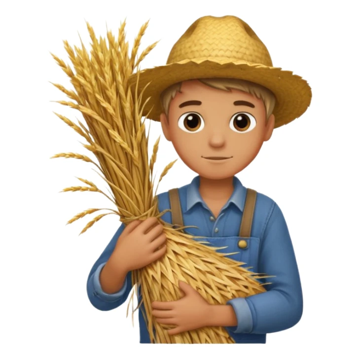 boy farmer, hug a bundle of straw sticker