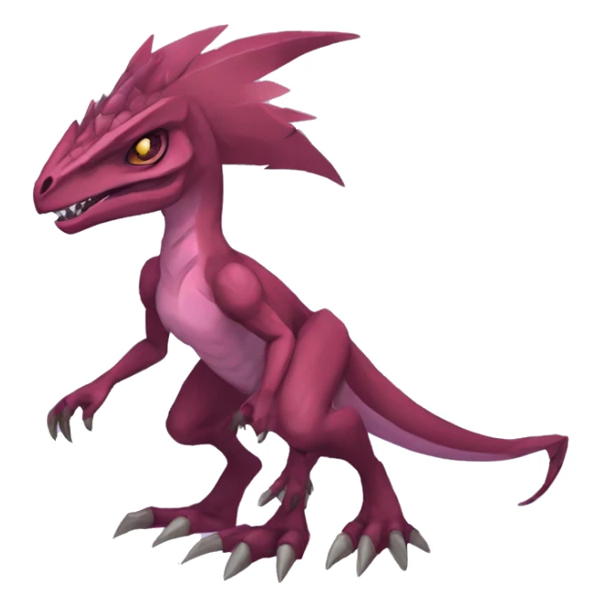 Mauve-maroon-red-violet-colored edgy anthro-genesect-velociraptor-scalie-sona-Fakémon-hybrid with a mane on head and back and horns full body sticker