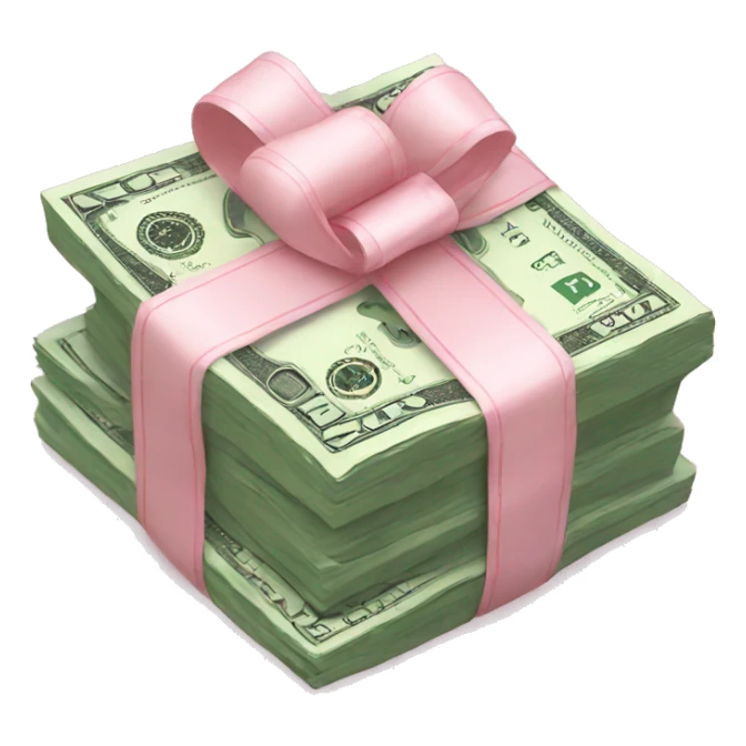 stack of money wrapped in a light pink bow sticker