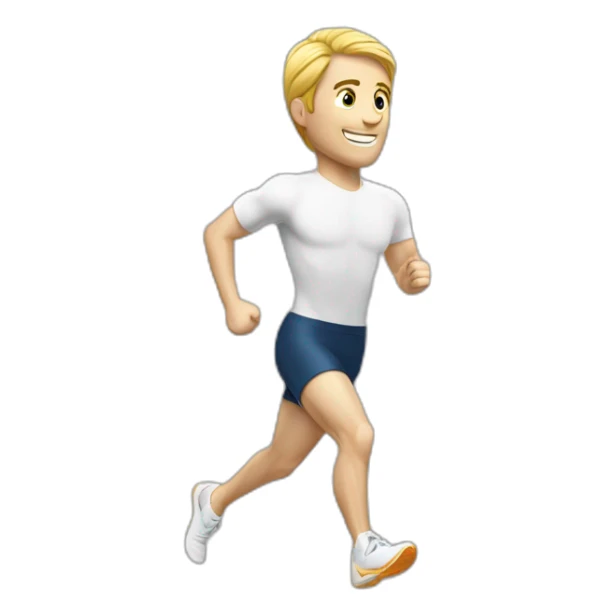 White man Runner, with mid long white air dressed with sport suit talking to the people sticker