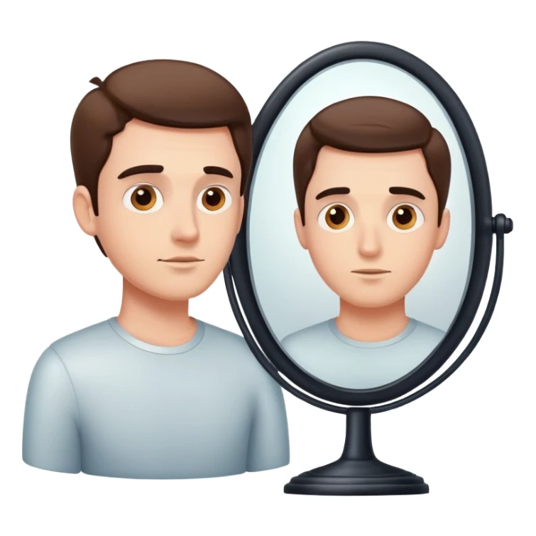 Create a smart-looking guy that looks into a mirror and sees his intelligence reflected. sticker