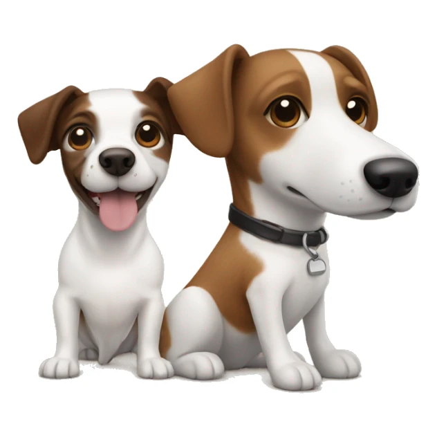 A brown and white jack Russel dog with a white cavaton dog sticker