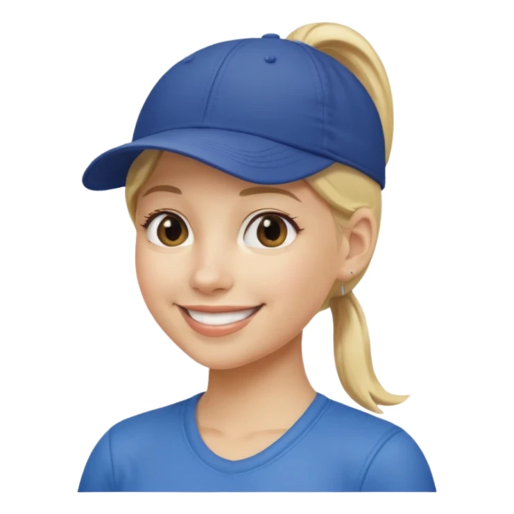 blond woman, pony tail, ball cap sticker