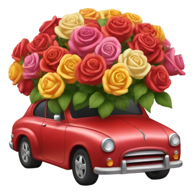 red car in the trunk many roses sticker