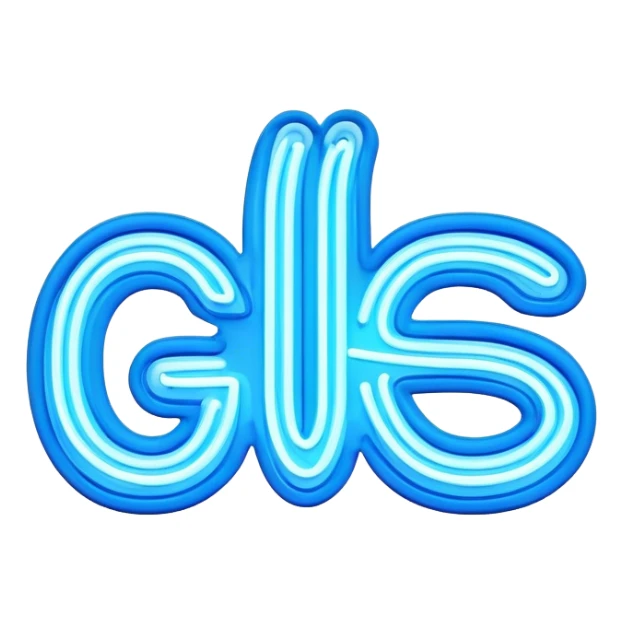 Blue neon sign with the word Giles sticker