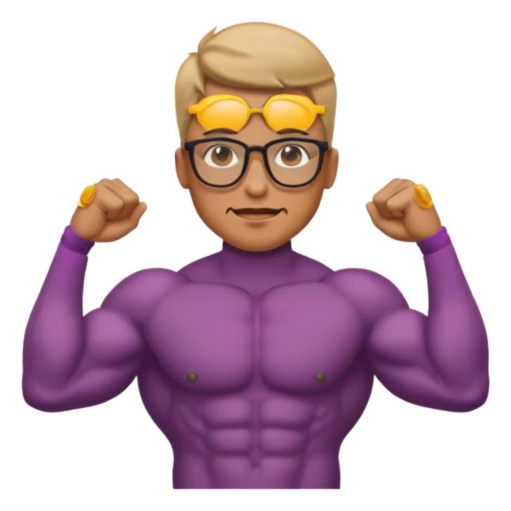 the emoji face with glasses on with their tricep muscles fle sticker