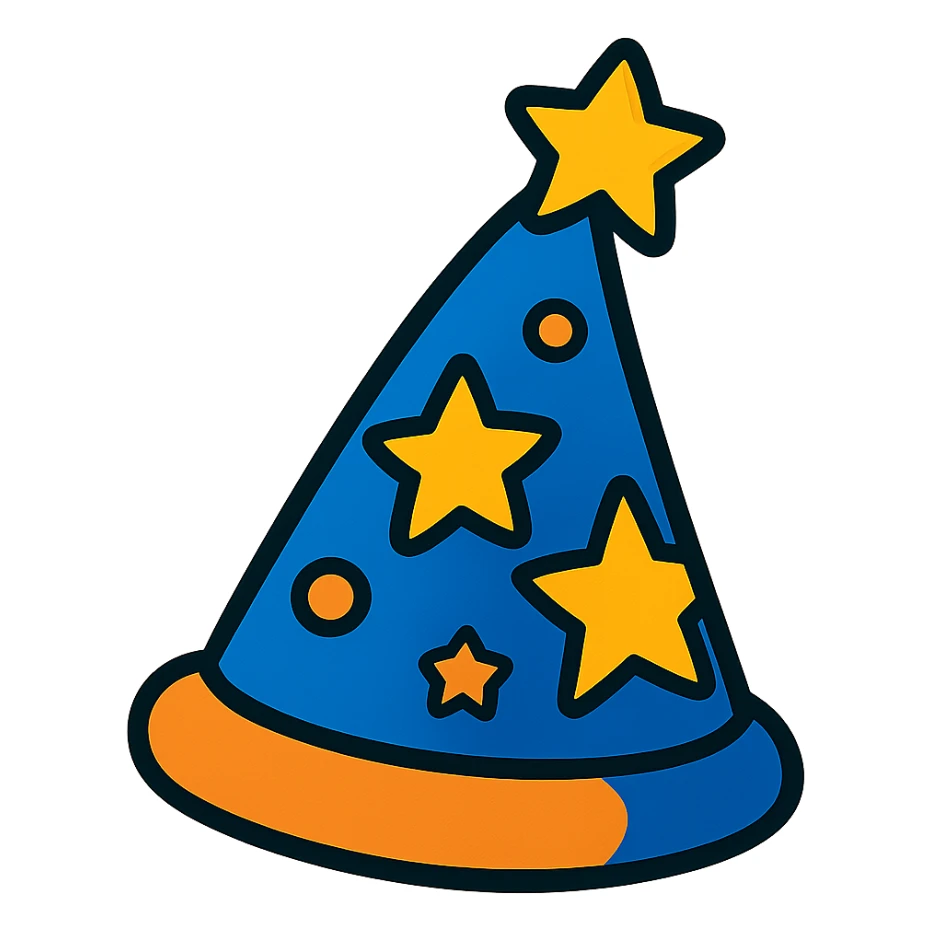 a classic pointed fairy hat with a star at the tip, vibrant cartoon style sticker